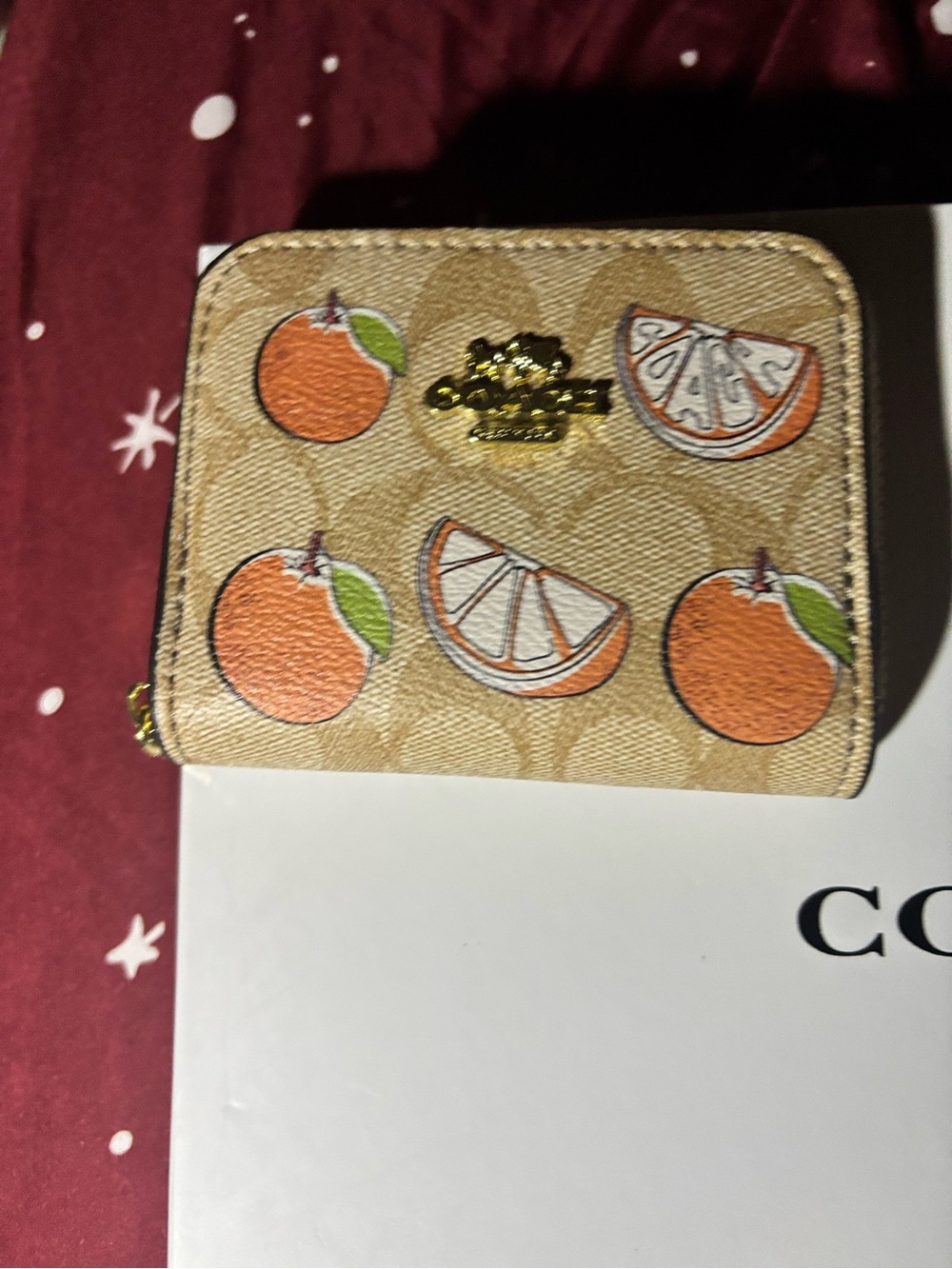 Coach Tan Signature Canvas Wallet with Orange Fruit Motif - Picture 5 of 5
